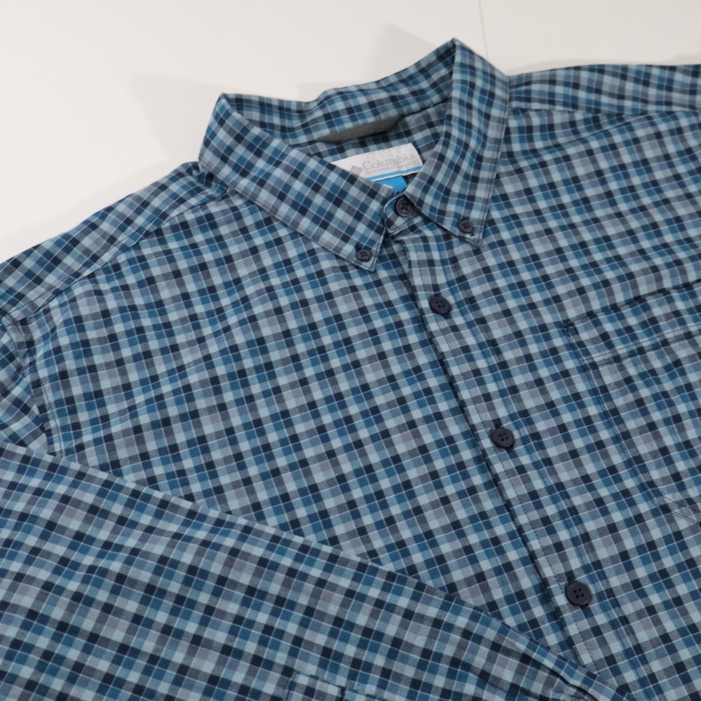 Columbia Shirt Mens XL Blue Plaid Button Down Long Sleeve Stretch